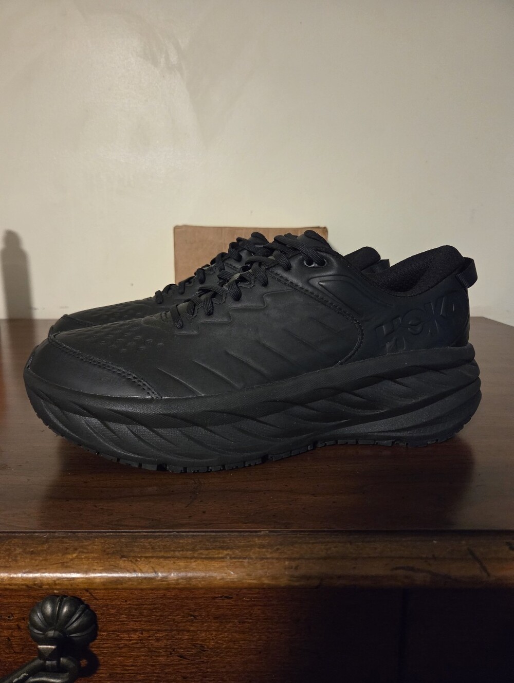 Hoka One One Bondi SR Black Leather Lace-Up Sneaker Shoes Men's Sz 13M Worn Once
